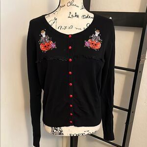 Banned Alternative Black Embroidered Pumpkins Floral Cardigan Sweater Emo Goth